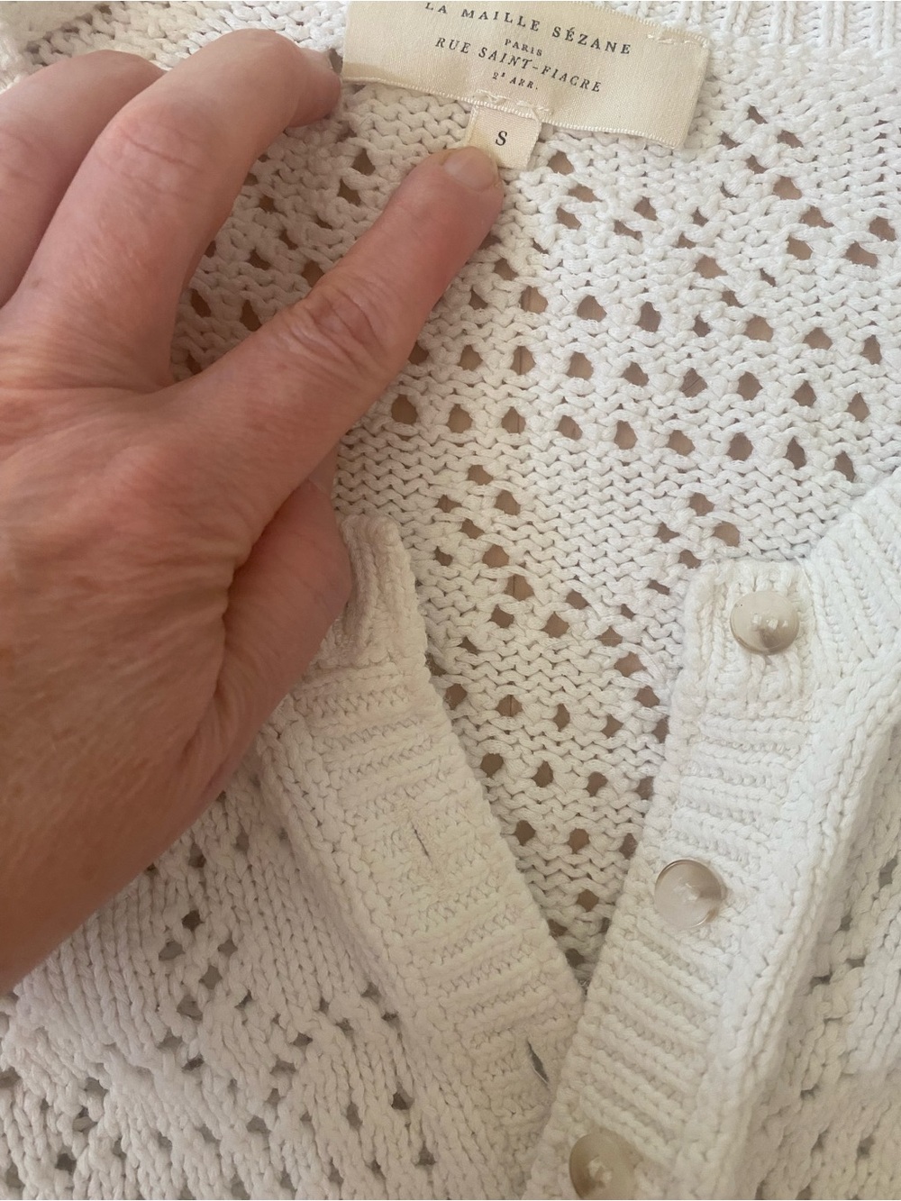 Sézane Capucine White Eyelet Knit Cardigan Sweater Small - Picture 5 of 8